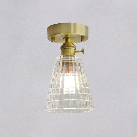 Minimalist Brass 1 - Head Ceiling Light With Carved Glass Shade For Corridors