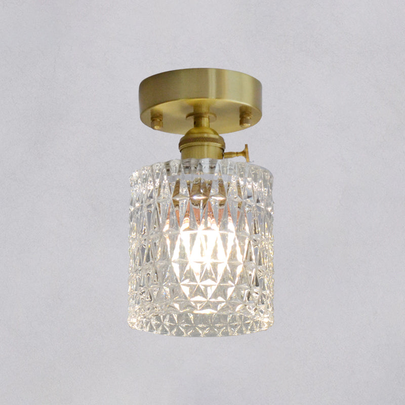 Minimalist Brass 1 - Head Ceiling Light With Carved Glass Shade For Corridors