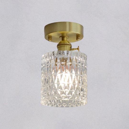 Minimalist Brass 1 - Head Ceiling Light With Carved Glass Shade For Corridors