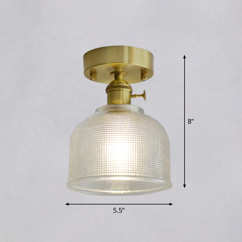 Minimalist Brass 1 - Head Ceiling Light With Carved Glass Shade For Corridors