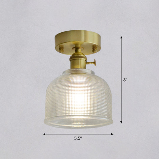 Minimalist Brass 1 - Head Ceiling Light With Carved Glass Shade For Corridors