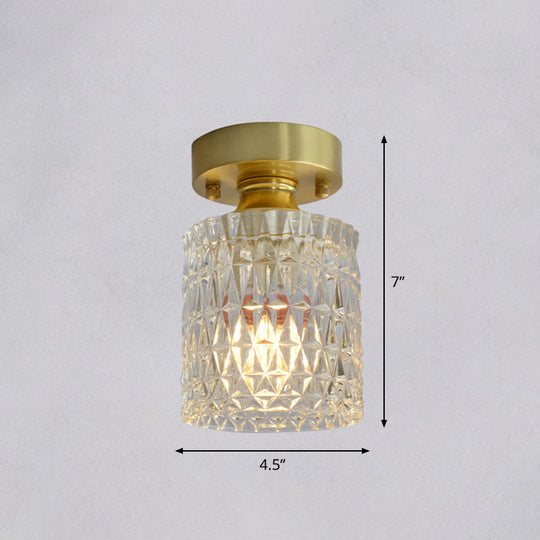 Minimalist Brass 1 - Head Ceiling Light With Carved Glass Shade For Corridors