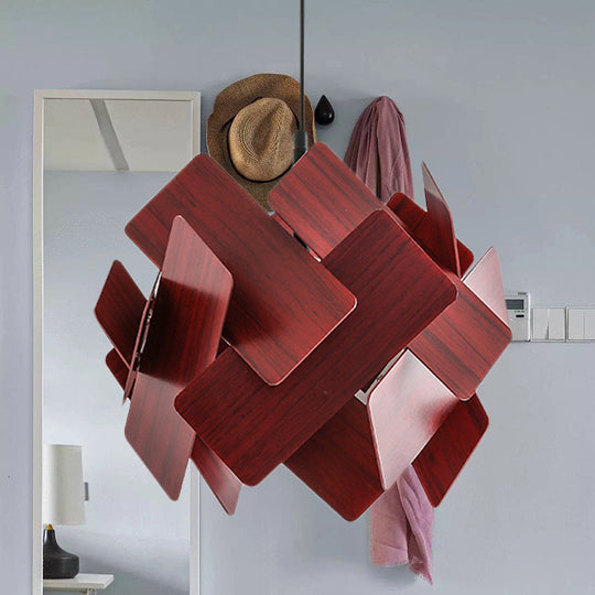 Modern Nordic Style Flower Pendant Lamp With Red/Blue/Light Wood Finish - 1 Light Hanging Ceiling