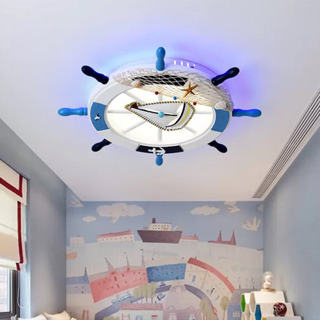 Modern Led Flush Mount Ceiling Light For Childs Mediterranean-Style Bedroom Blue / White
