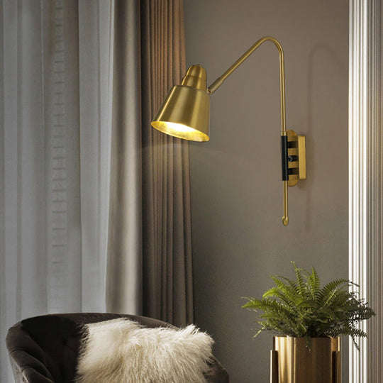 Swivel Shade Wall Mount Light - Sleek Metal Bedside Reading Lamp With V-Shaped Arm