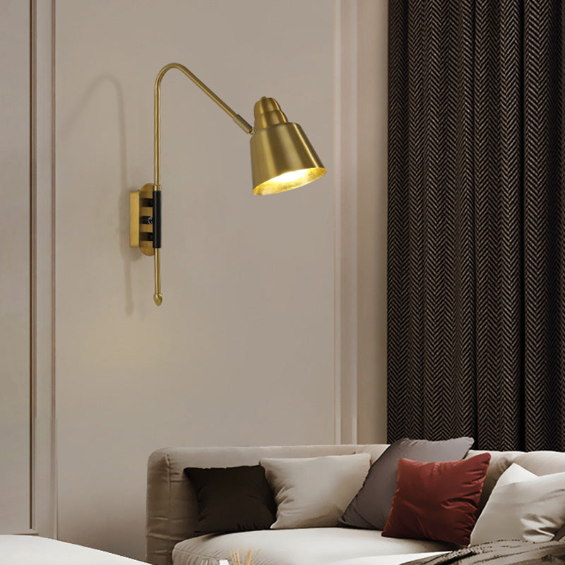 Swivel Shade Wall Mount Light - Sleek Metal Bedside Reading Lamp With V-Shaped Arm