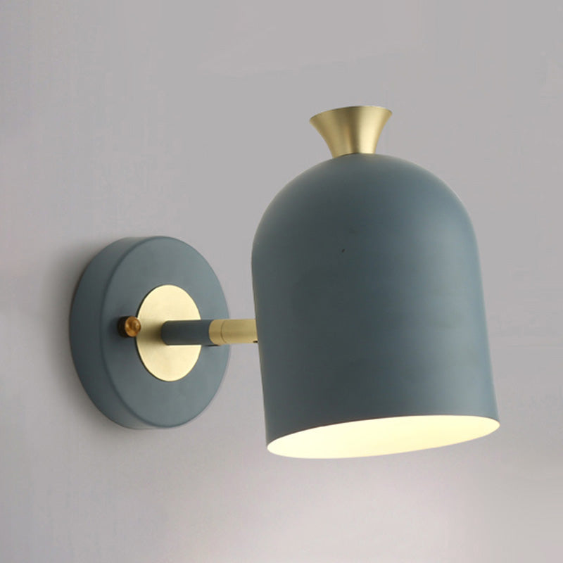 Metal Cloche Wall Sconce With Adjustable Macaron Lighting For Bedroom Gray-Blue