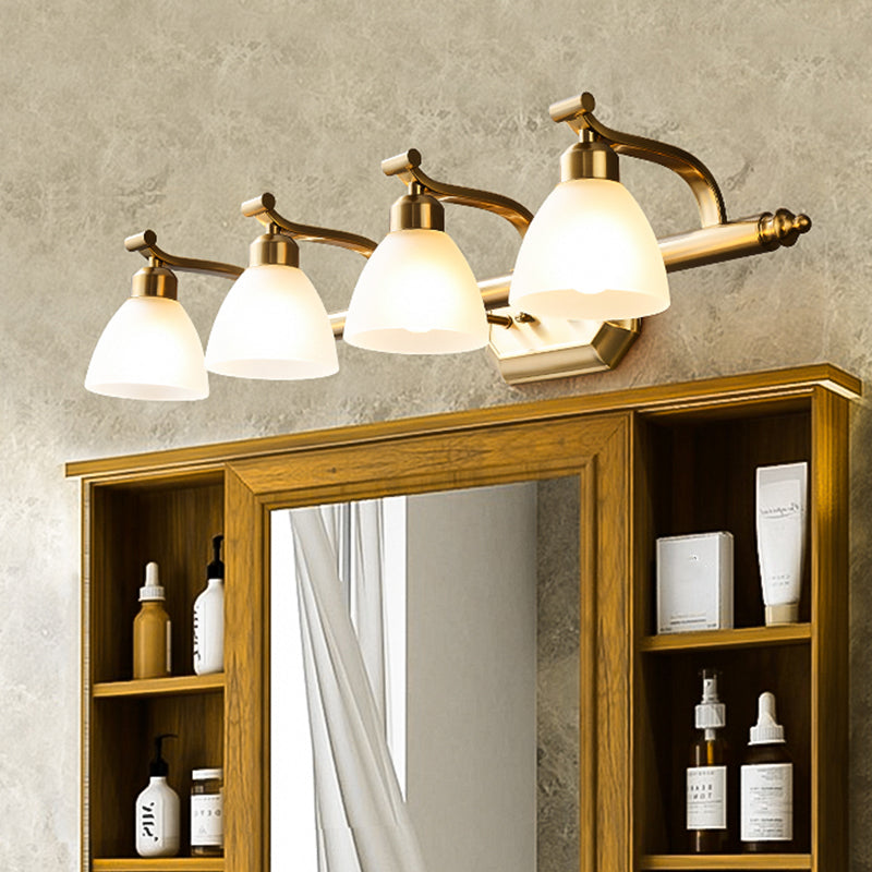 Frosted Glass Brass Wall Lamp: Bell Shaped Country Style Sconce Light For Bathroom