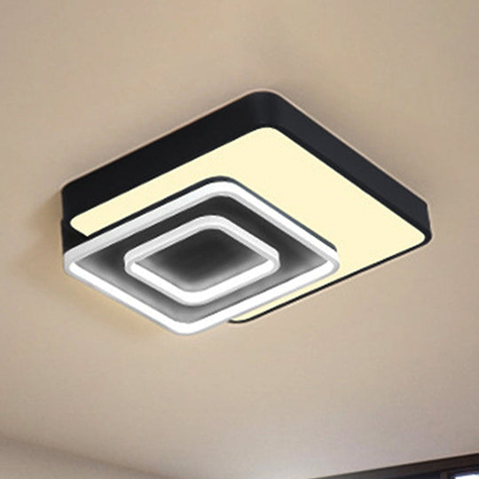 Contemporary Led Flush Mount Lighting Black Square Acrylic Fixture 15’/19’ Wide White/Warm Light