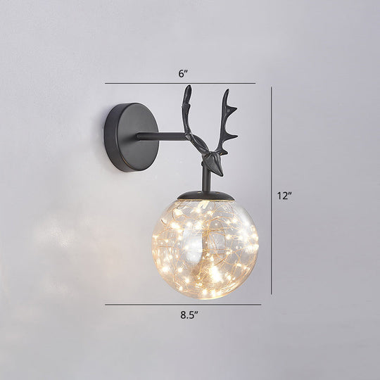 Minimalist Led Bedroom Sconce With Antler And Glass Design - Wall Mount Lamp Starry String