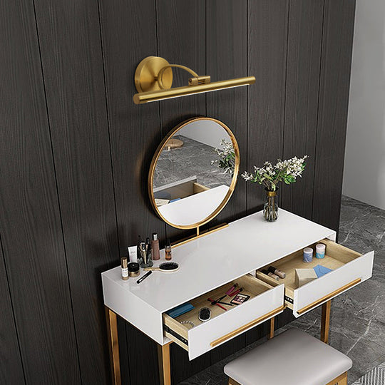 Country Bathroom Led Vanity Light - Pole Shaped Metal Wall Mount In Brass