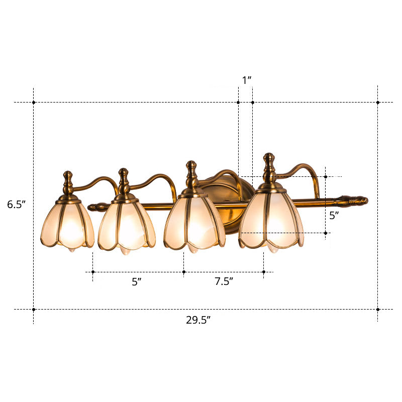 Bronze Colonial-Chic White Glass Scalloped Wall Light For Bathroom Vanity