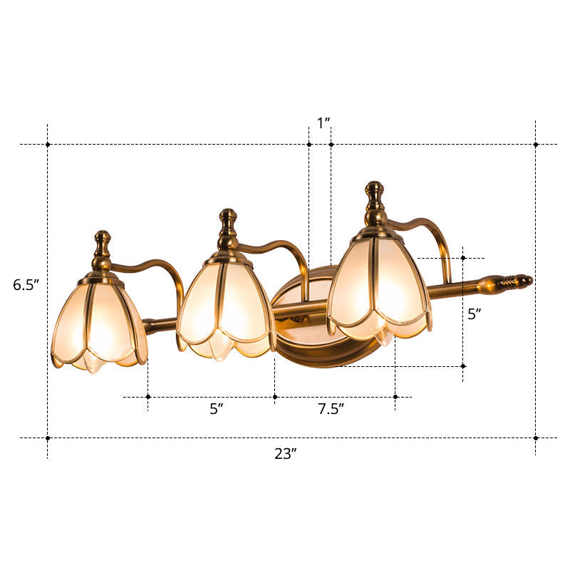 Bronze Colonial-Chic White Glass Scalloped Wall Light For Bathroom Vanity