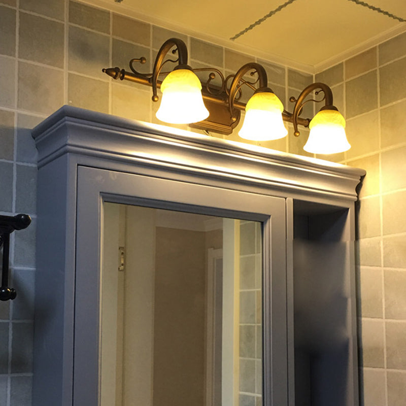 Rustic Beige Glass Vanity Mirror Light: Carillon Shaped Wall Mounted Fixture For Bathrooms