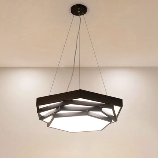 Hexagonal Metal Pendant Light - Contemporary Led Hanging Lamp For Dining Room. Available In Black Or