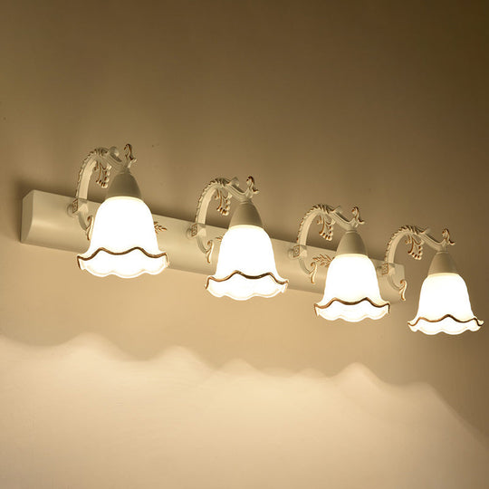 Ivory Glass Wall Mount Vanity Sconce - Classic Flower Design Ideal For Bathrooms