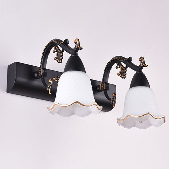 Ivory Glass Wall Mount Vanity Sconce - Classic Flower Design Ideal For Bathrooms 2 / Black