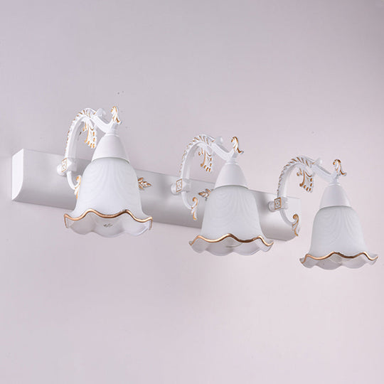 Ivory Glass Wall Mount Vanity Sconce - Classic Flower Design Ideal For Bathrooms 3 / White