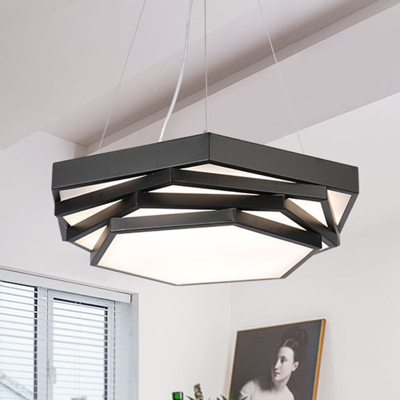 Contemporary Hexagonal Metal Pendant Light - Led Dining Room Hanging Lamp In Black/White With