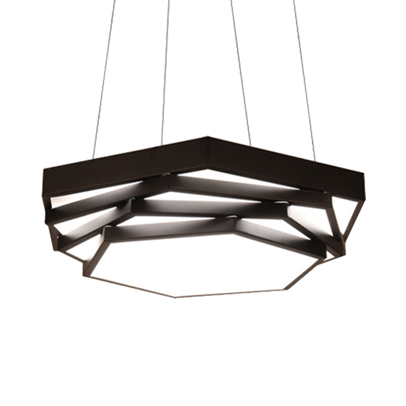 Contemporary Hexagonal Metal Pendant Light - Led Dining Room Hanging Lamp In Black/White With