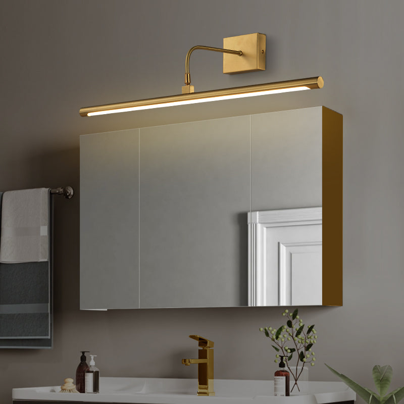 Minimalist Led Mirror Light With Pivot Joint - Acrylic Tubular Vanity Wall Sconce In Brass