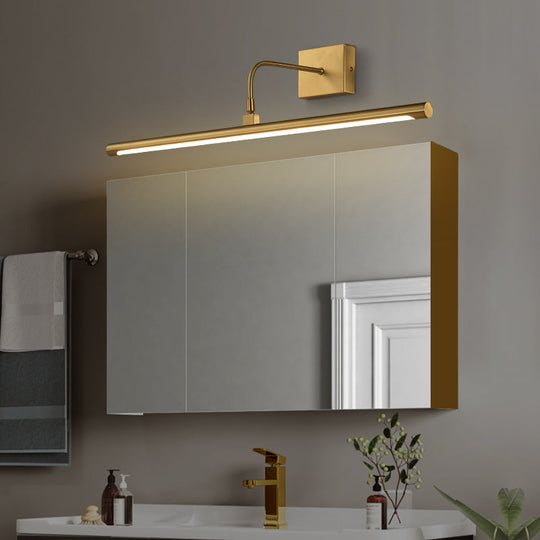 Minimalist Led Mirror Light With Pivot Joint - Acrylic Tubular Vanity Wall Sconce In Brass