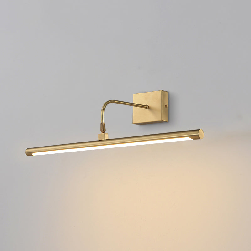 Minimalist Led Mirror Light With Pivot Joint - Acrylic Tubular Vanity Wall Sconce In Brass / 21.5