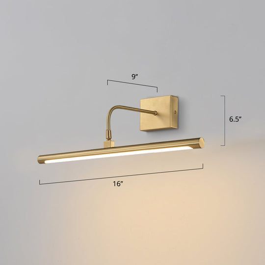 Minimalist Led Mirror Light With Pivot Joint - Acrylic Tubular Vanity Wall Sconce In Brass