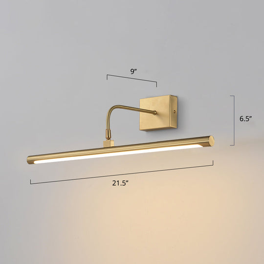 Minimalist Led Mirror Light With Pivot Joint - Acrylic Tubular Vanity Wall Sconce In Brass
