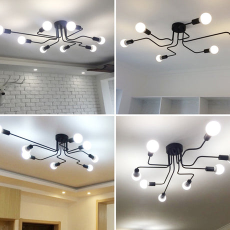 Vintage Black Spider Flush Mount Ceiling Light For Living Room - Metal Semi