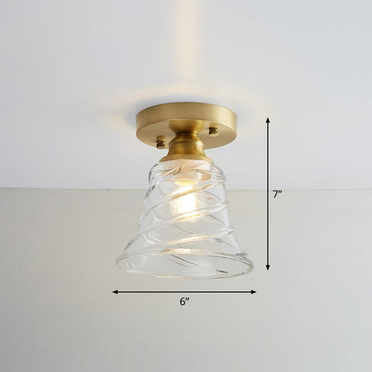 Brass Semi Flush Mount Ceiling Light For Aisle: Textured Glass 1 - Light Industrial Style