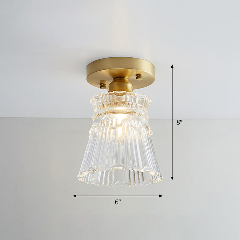 Brass Semi Flush Mount Ceiling Light For Aisle: Textured Glass 1 - Light Industrial Style