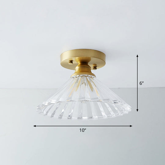 Single Brass Shaded Flushmount Bathroom Ceiling Light In Countryside Style