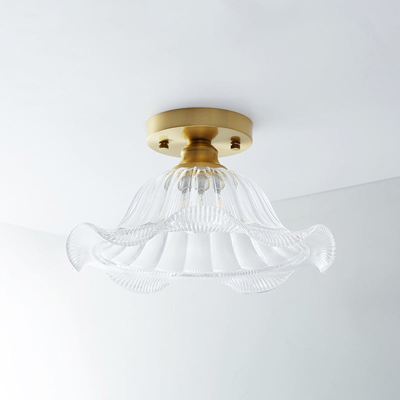 Single Brass Shaded Flushmount Bathroom Ceiling Light In Countryside Style