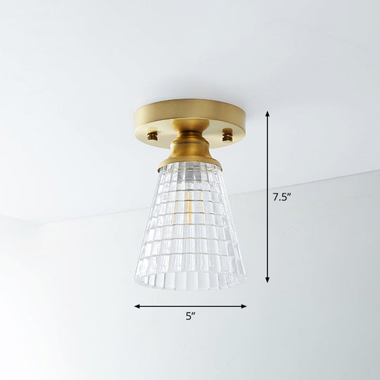 Single Brass Shaded Flushmount Bathroom Ceiling Light In Countryside Style