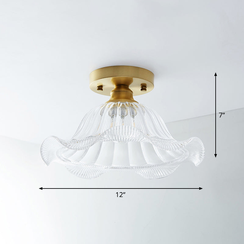 Single Brass Shaded Flushmount Bathroom Ceiling Light In Countryside Style