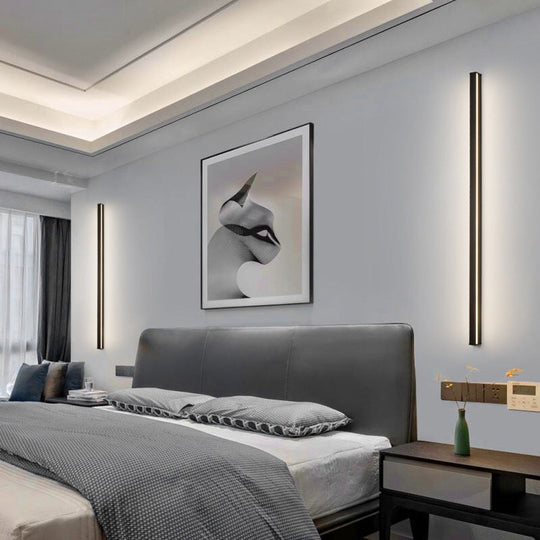 Sleek Black Led Wall Sconce For Hallways - Linear Flush Mount Design