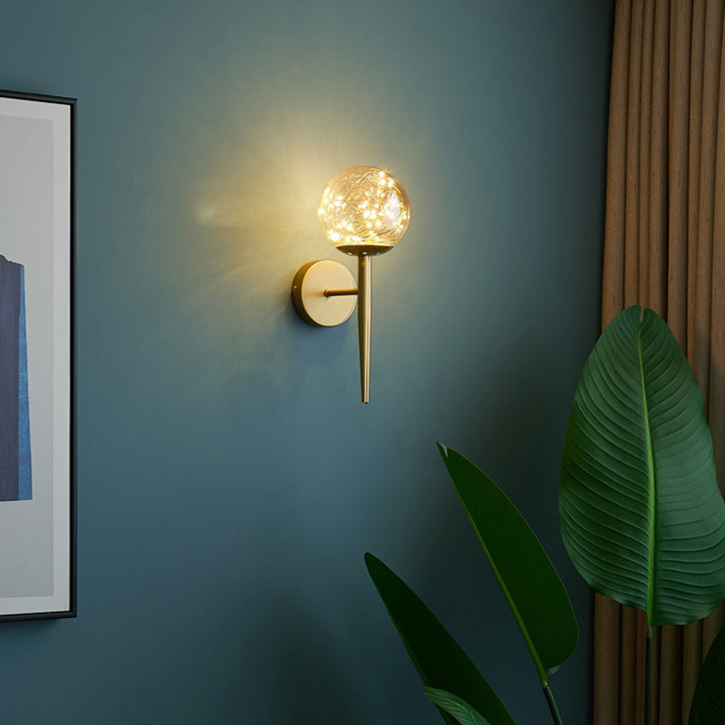 Nordic Gold Glass Wall Sconce With Led Lighting And String Accent