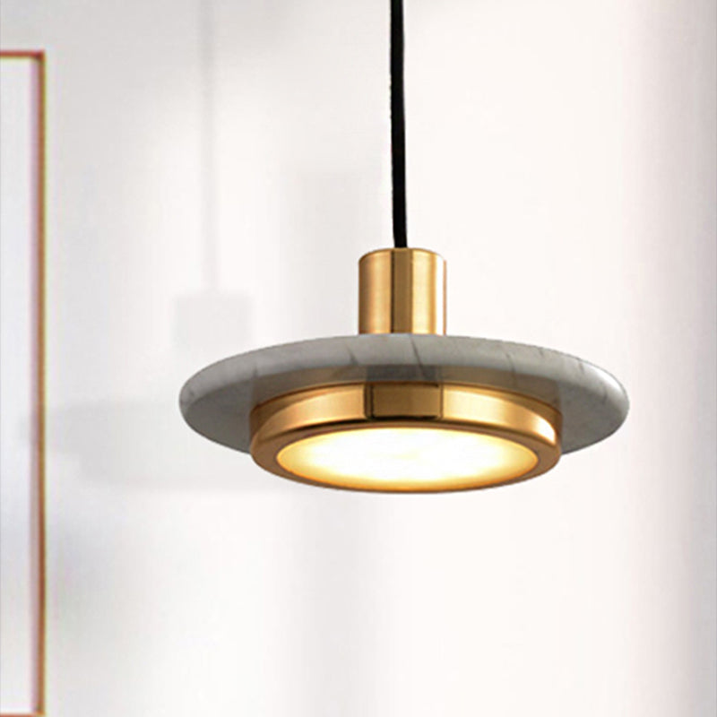 Modern Round Metal Pendant Lighting: 1-Light White/Black/Green Ceiling Lamp With Marble Ring White