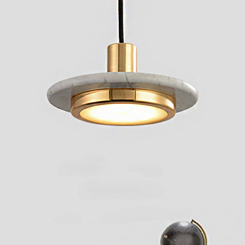 Modern Round Metal Pendant Light With Marble Ring - 1 White/Black/Green
