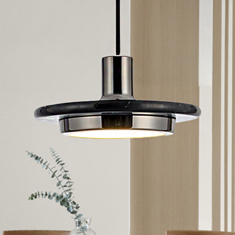 Modern Round Metal Pendant Light With Marble Ring - 1 White/Black/Green Black