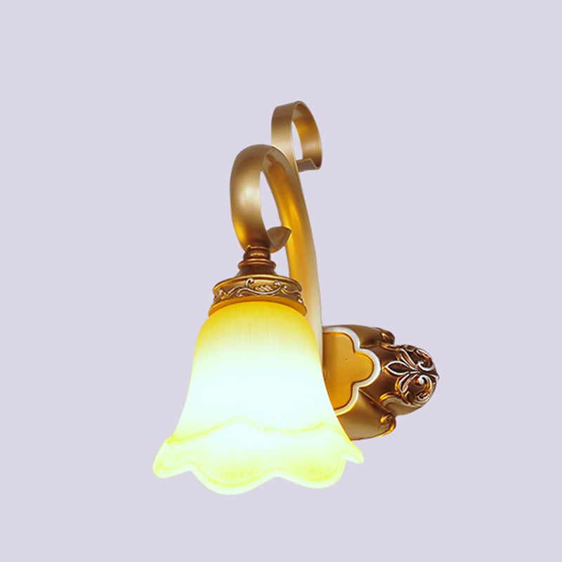 Country-Style Flower Vanity Sconce Light With Carved Glass Elegant Wall Lighting 1 / Dark Yellow