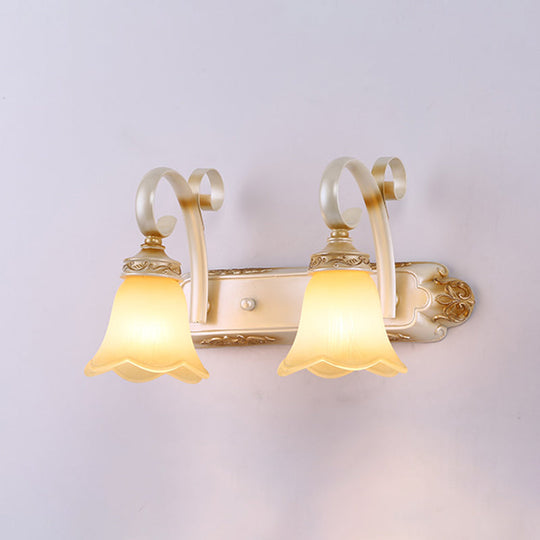 Country-Style Flower Vanity Sconce Light With Carved Glass Elegant Wall Lighting 2 / Yellow