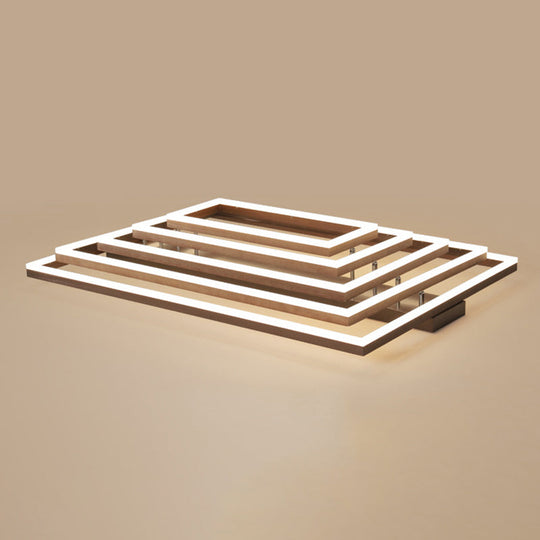 Minimalist Metal Led Flush Mount Ceiling Light With Multi-Tiered Rectangle Design For Living Room