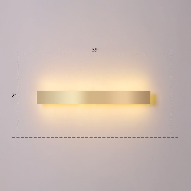 Minimalist Gold Plated Led Wall Sconce For Living Room - Aluminum Bar Shaped Flush Light