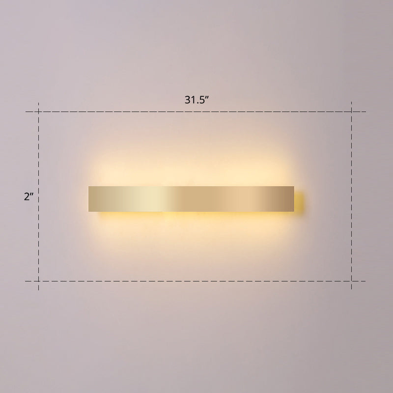 Minimalist Gold Plated Led Wall Sconce For Living Room - Aluminum Bar Shaped Flush Light