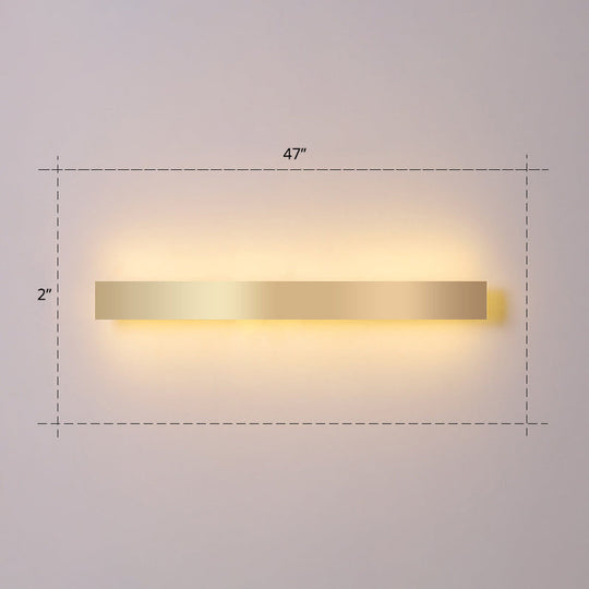 Minimalist Gold Plated Led Wall Sconce For Living Room - Aluminum Bar Shaped Flush Light