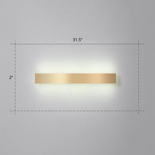 Minimalist Gold Plated Led Wall Sconce For Living Room - Aluminum Bar Shaped Flush Light
