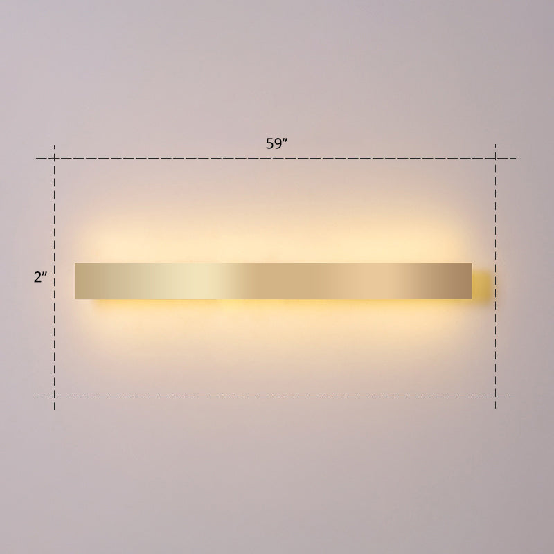 Minimalist Gold Plated Led Wall Sconce For Living Room - Aluminum Bar Shaped Flush Light