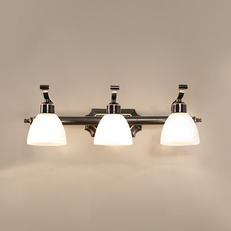 Vintage Frosted White Glass Bell Vanity Lamp - Wall Mount Bathroom Lighting Fixture 3 / Black